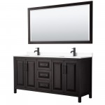 Daria 72" Dark Espresso Double Vanity, White Marble Top, Black Trim, 70" Mirror