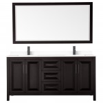 Daria 72" Dark Espresso Double Vanity, White Marble Top, Black Trim, 70" Mirror