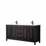 Daria 72" Double Vanity in Dark Espresso, White Cultured Marble Top, Black Trim