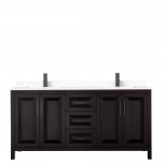 Daria 72" Double Vanity in Dark Espresso, White Cultured Marble Top, Black Trim