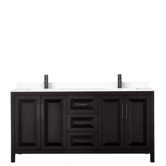 Daria 72" Double Vanity in Dark Espresso, White Cultured Marble Top, Black Trim