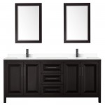 Daria 80" Dark Espresso Double Vanity, White Marble Top, Black Trim, 24" Mirrors