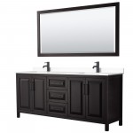 Daria 80" Dark Espresso Double Vanity, White Marble Top, Black Trim, 70" Mirror