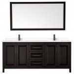 Daria 80" Dark Espresso Double Vanity, White Marble Top, Black Trim, 70" Mirror