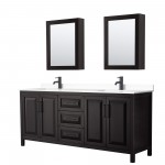 Daria 80" Espresso Double Vanity, White Marble Top, Trim, Medicine Cabinets