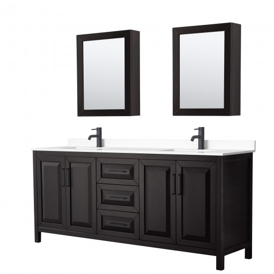 Daria 80" Espresso Double Vanity, White Marble Top, Trim, Medicine Cabinets