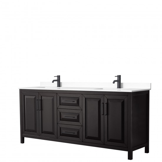 Daria 80" Double Vanity in Dark Espresso, White Cultured Marble Top, Black Trim