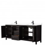 Daria 80" Double Vanity in Dark Espresso, White Cultured Marble Top, Black Trim