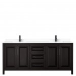 Daria 80" Double Vanity in Dark Espresso, White Cultured Marble Top, Black Trim