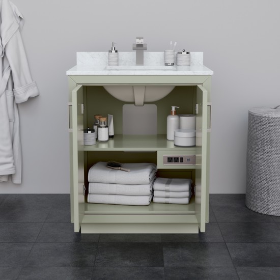 Icon 30" Single Vanity in Light Green, No Top, No Sink, Brushed Nickel Trim