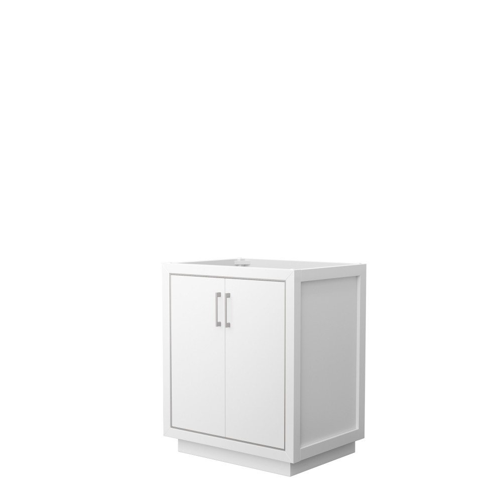 Icon 30" Single Vanity in White, No Top, No Sink, Brushed Nickel Trim