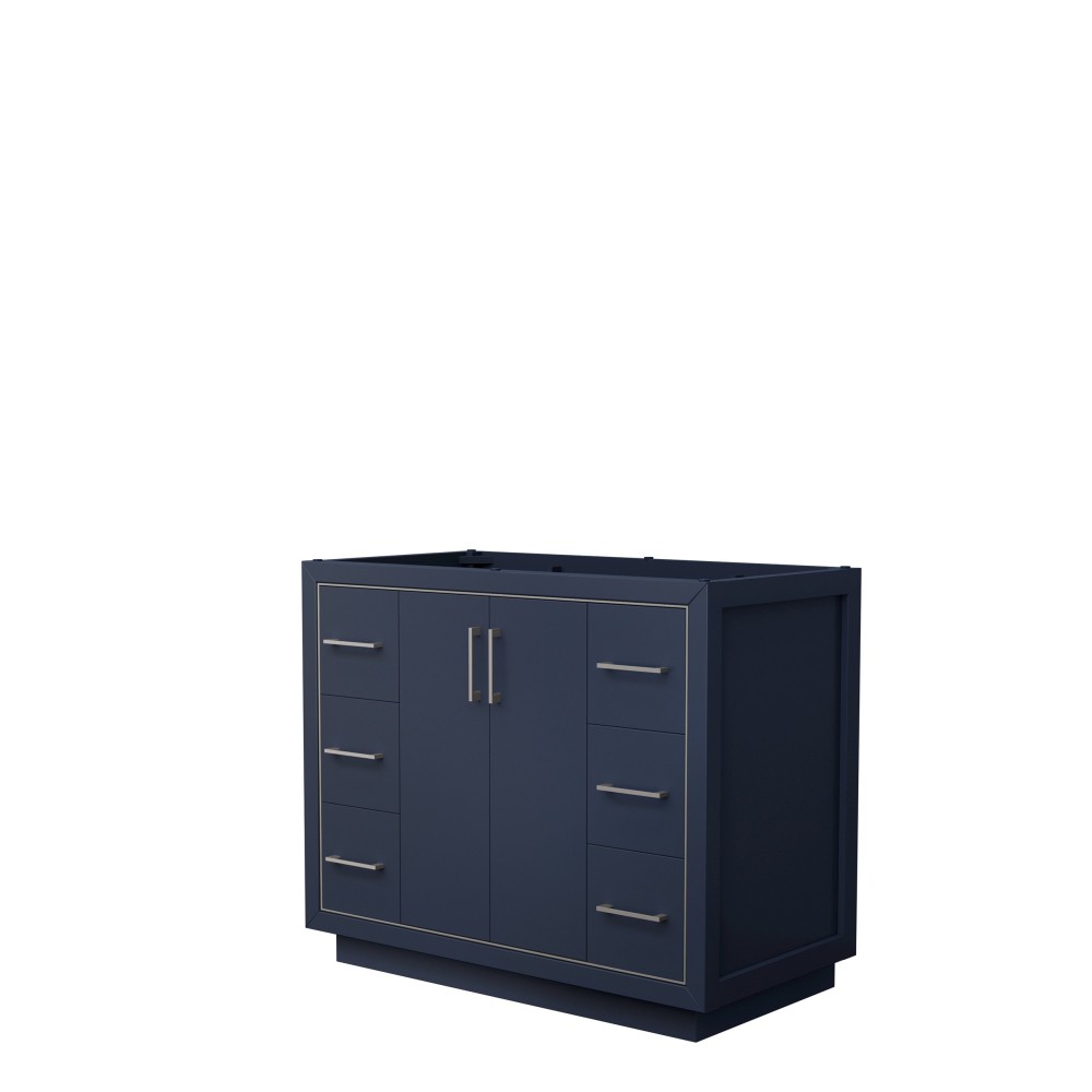 Icon 42" Single Vanity in Dark Blue, No Top, No Sink, Brushed Nickel Trim