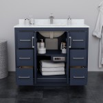 Icon 42" Single Vanity in Dark Blue, No Top, No Sink, Brushed Nickel Trim