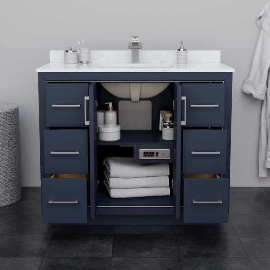 Icon 42" Single Vanity in Dark Blue, No Top, No Sink, Brushed Nickel Trim