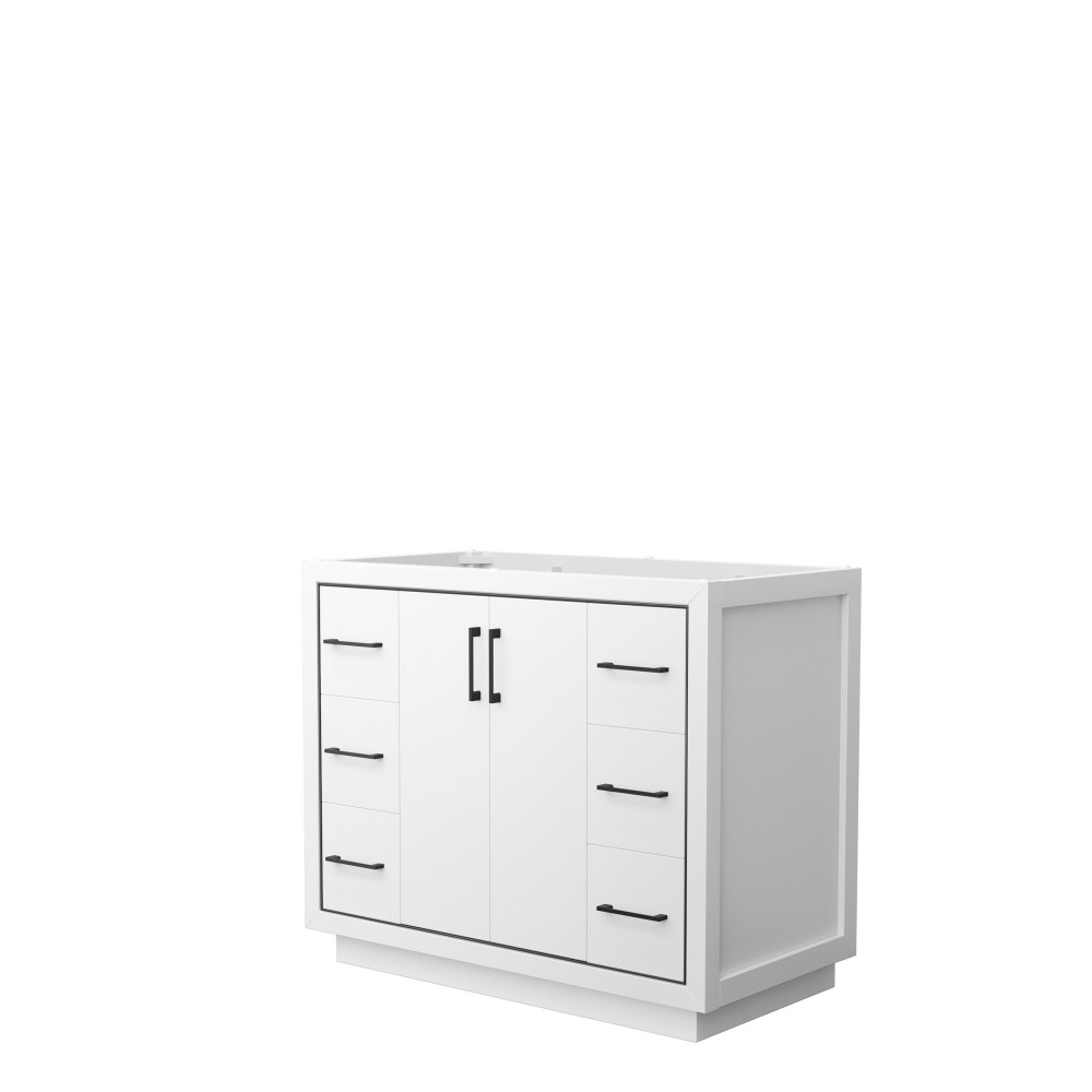 Icon 42" Single Vanity in White, No Top, No Sink, Matte Black Trim