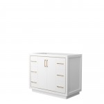 Icon 42" Single Vanity in White, No Top, No Sink, Satin Bronze Trim