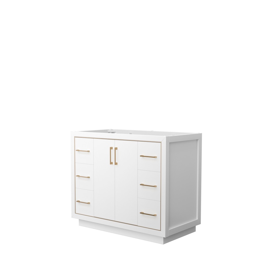 Icon 42" Single Vanity in White, No Top, No Sink, Satin Bronze Trim