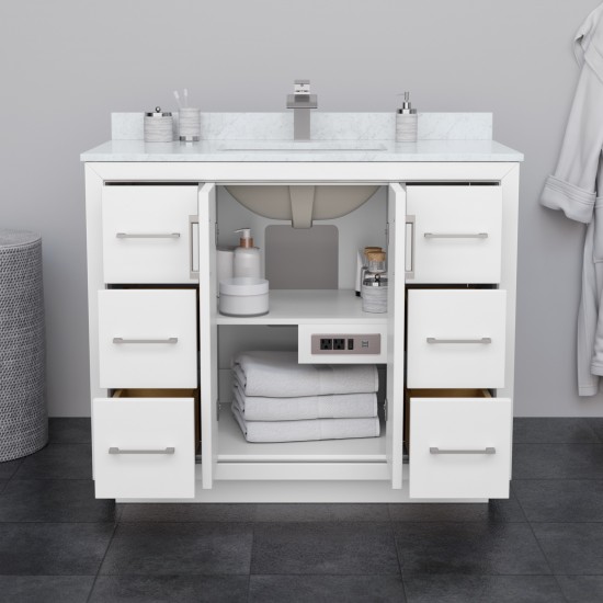 Icon 42" Single Vanity in White, No Top, No Sink, Satin Bronze Trim