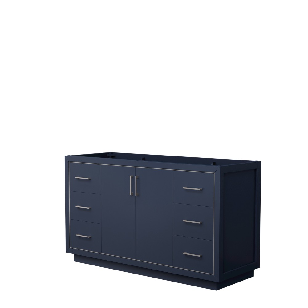 Icon 60" Single Vanity in Dark Blue, No Top, No Sink, Brushed Nickel Trim