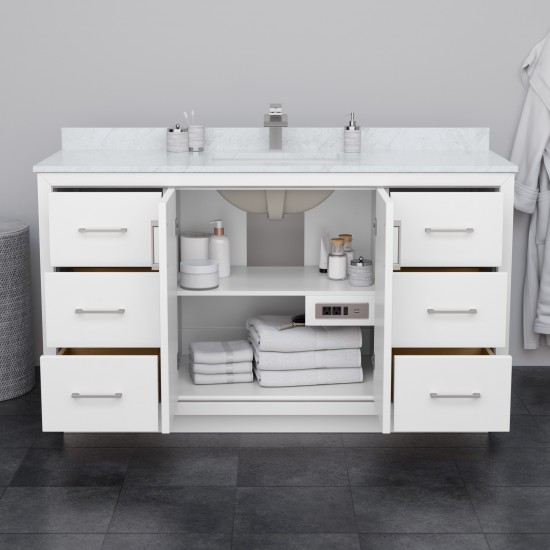 Icon 60" Single Vanity in White, No Top, No Sink, Brushed Nickel Trim