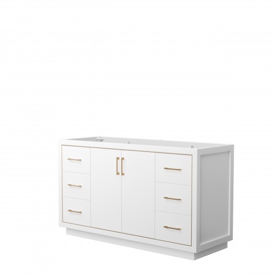 Icon 60" Single Vanity in White, No Top, No Sink, Satin Bronze Trim