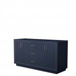 Icon 66" Double Vanity in Dark Blue, No Top, No Sink, Brushed Nickel Trim