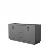 Icon 66" Double Vanity in Dark Gray, No Top, No Sink, Matte Black Trim