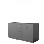 Icon 66" Double Vanity in Dark Gray, No Top, No Sink, Brushed Nickel Trim