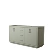 Icon 66" Double Vanity in Light Green, No Top, No Sink, Brushed Nickel Trim