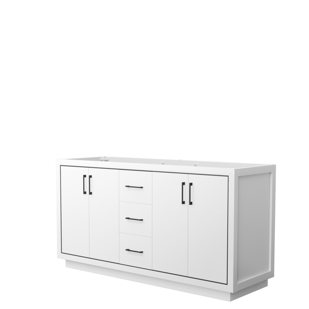 Icon 66" Double Vanity in White, No Top, No Sink, Matte Black Trim