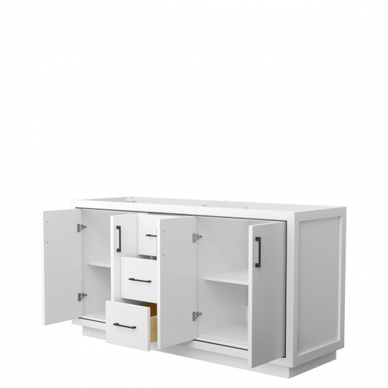 Icon 66" Double Vanity in White, No Top, No Sink, Matte Black Trim