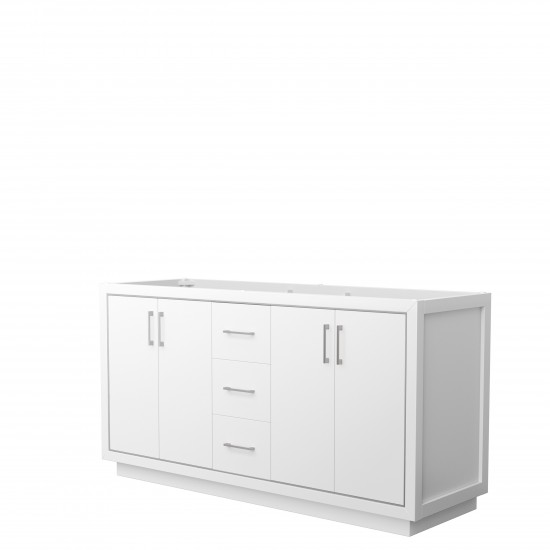 Icon 66" Double Vanity in White, No Top, No Sink, Brushed Nickel Trim