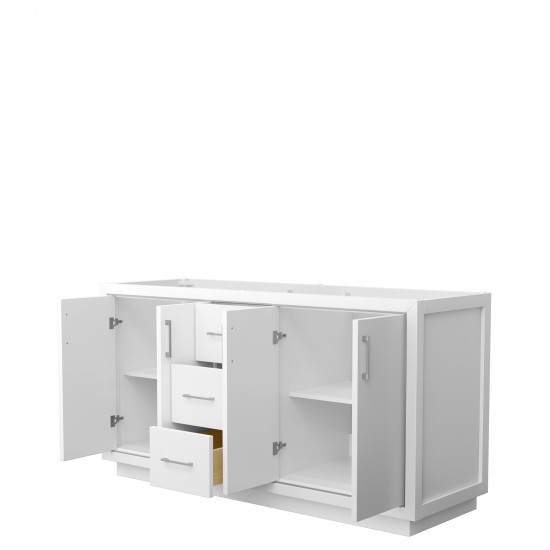 Icon 66" Double Vanity in White, No Top, No Sink, Brushed Nickel Trim