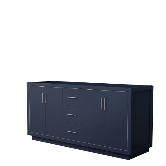 Icon 72" Double Vanity in Dark Blue, No Top, No Sink, Brushed Nickel Trim