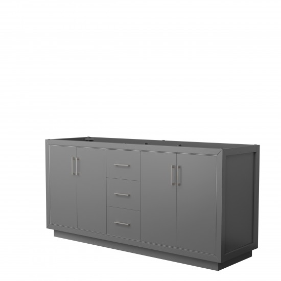 Icon 72" Double Vanity in Dark Gray, No Top, No Sink, Brushed Nickel Trim