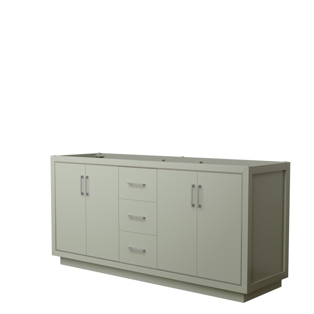 Icon 72" Double Vanity in Light Green, No Top, No Sink, Brushed Nickel Trim