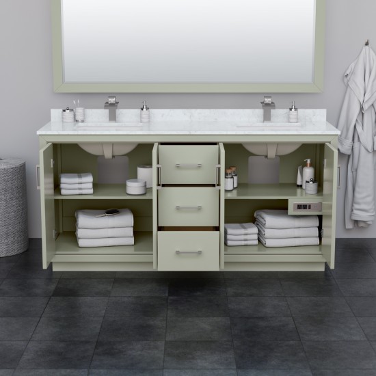 Icon 72" Double Vanity in Light Green, No Top, No Sink, Brushed Nickel Trim