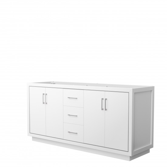 Icon 72" Double Vanity in White, No Top, No Sink, Brushed Nickel Trim