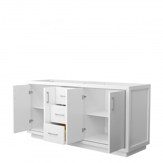 Icon 72" Double Vanity in White, No Top, No Sink, Brushed Nickel Trim