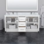 Icon 72" Double Vanity in White, No Top, No Sink, Brushed Nickel Trim