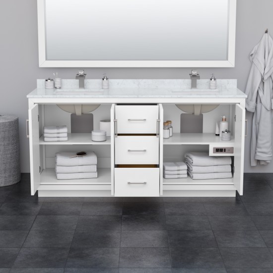 Icon 72" Double Vanity in White, No Top, No Sink, Brushed Nickel Trim