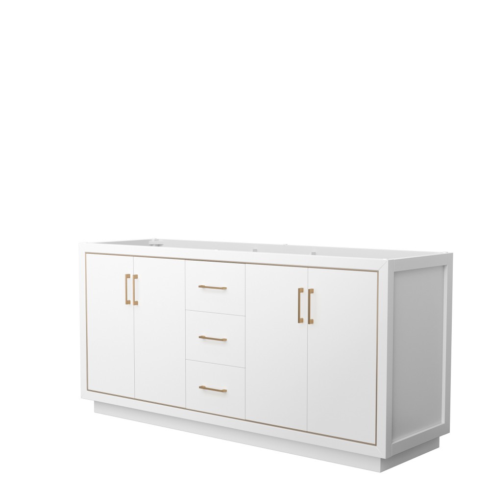 Icon 72" Double Vanity in White, No Top, No Sink, Satin Bronze Trim