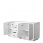 Icon 72" Double Vanity in White, No Top, No Sink, Satin Bronze Trim