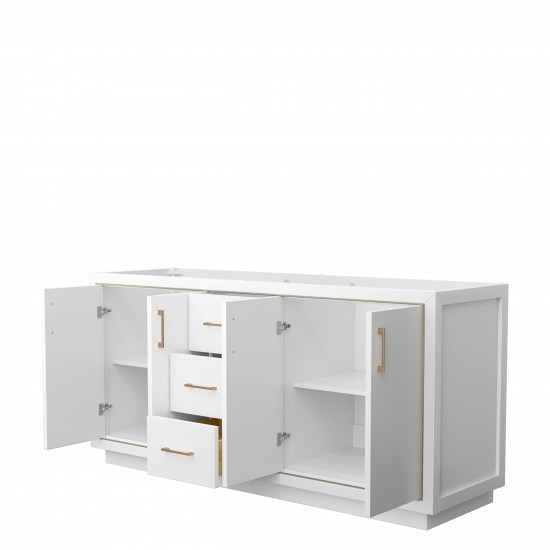 Icon 72" Double Vanity in White, No Top, No Sink, Satin Bronze Trim