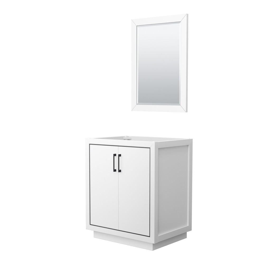 Icon 30" Single Vanity in White, No Top, No Sink, Matte Black Trim, 24" Mirror