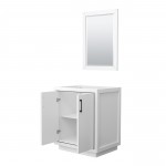 Icon 30" Single Vanity in White, No Top, No Sink, Matte Black Trim, 24" Mirror