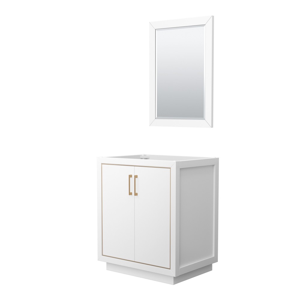 Icon 30" Single Vanity in White, No Top, No Sink, Satin Bronze Trim, 24" Mirror