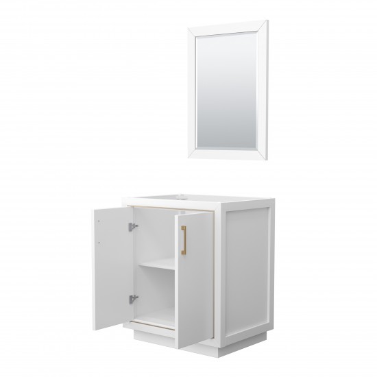 Icon 30" Single Vanity in White, No Top, No Sink, Satin Bronze Trim, 24" Mirror