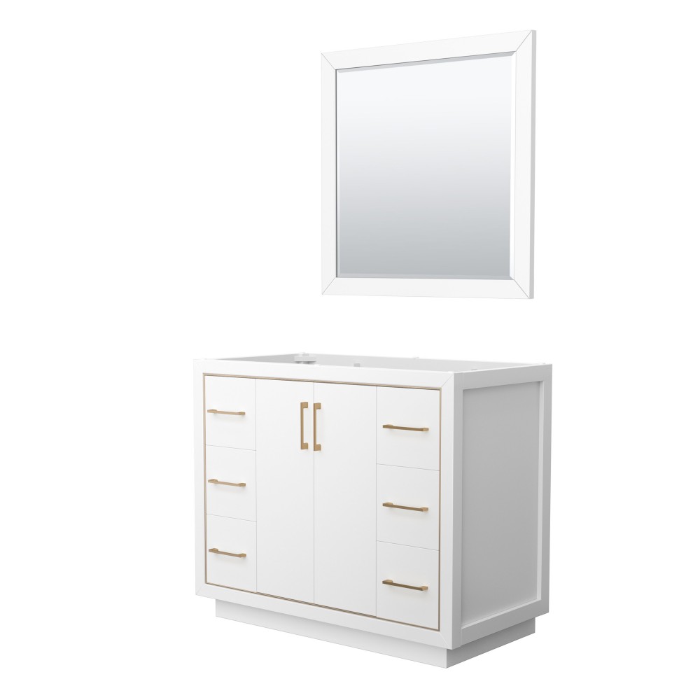 Icon 42" Single Vanity in White, No Top, No Sink, Satin Bronze Trim, 34" Mirror