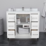 Icon 42" Single Vanity in White, No Top, No Sink, Satin Bronze Trim, 34" Mirror